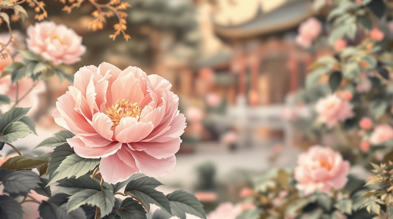古典庭院中的芍药：东方韵味
