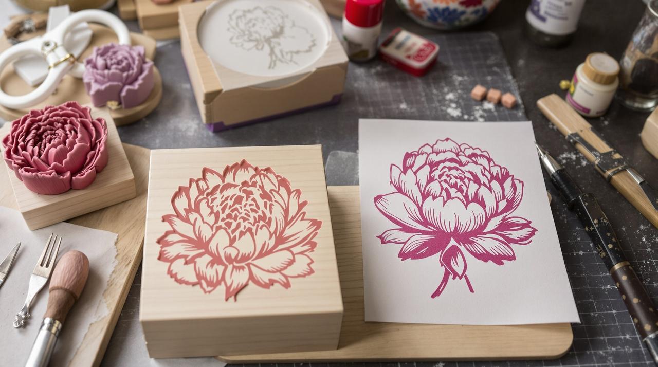 芍药花图案橡皮章雕刻